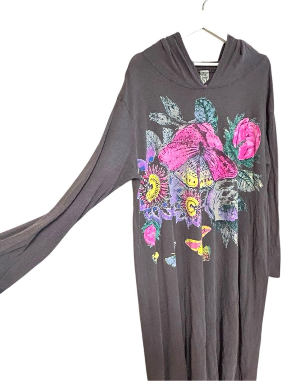 Magnolia Pearl Flor De La Pasion Viggo Hoodie T Dress maxi cotton Gray butterfly - Picture 9 of 13